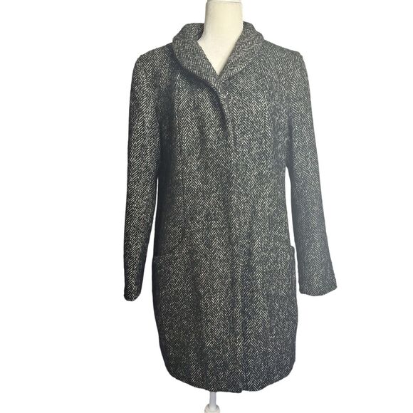 Covington Women's Black and White Herringbone Coat Wool Blend Professional Large - Picture 1 of 8